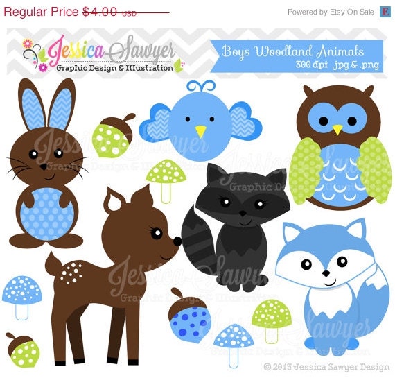 50% OFF - INSTANT DOWNLOAD, boys woodland animals clipart, forest clip art, for personal use, commercial use, party supply, scrapbooking Il_570xn
