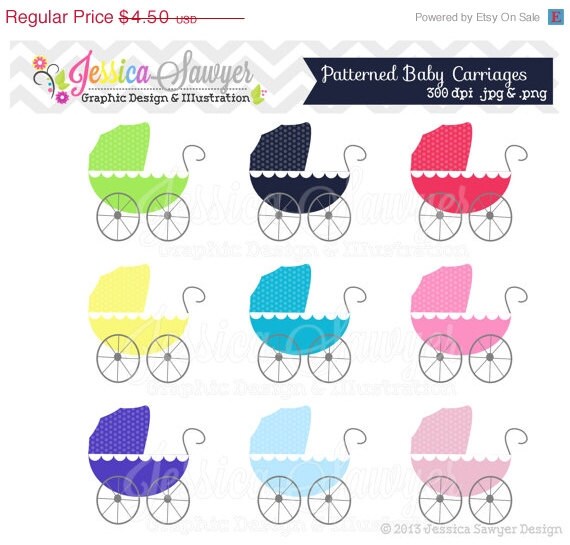 50% OFF - INSTANT DOWNLOAD, patterned baby carriages. baby shower clipart, for wall decals, invitations, digital scrapboking, card making Il_570xn