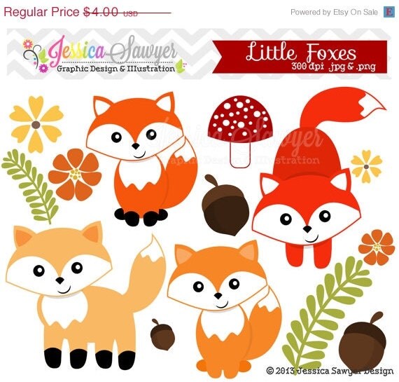 50% OFF - INSTANT DOWNLOAD, little fox clipart, woodland clip art, for personal use, commercial use, party supply, scrapbooking Il_570xn