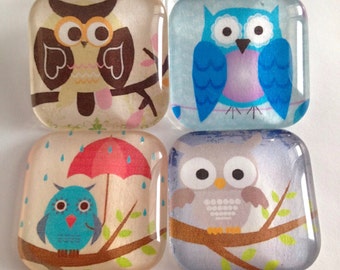 Owl Magnets, Refrigerator Magnets, Office decor, Fridge magnets, Locker magnets, Cubicle decor, Kitchen decor, Owl decor, Owl decorations