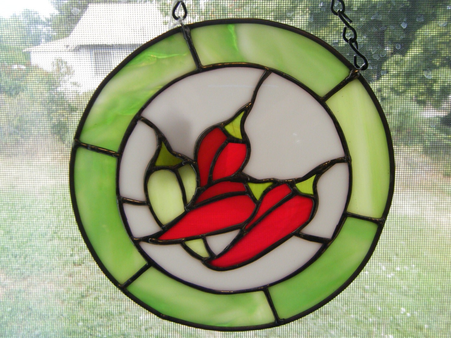 Stained glass chile pepper suncatcher by rebeccamcneese on Etsy