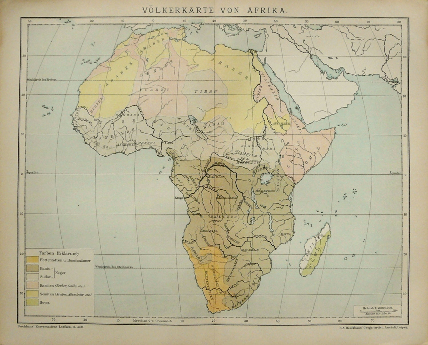 1895 Antique map of AFRICA. Tribes. People. 122 years old