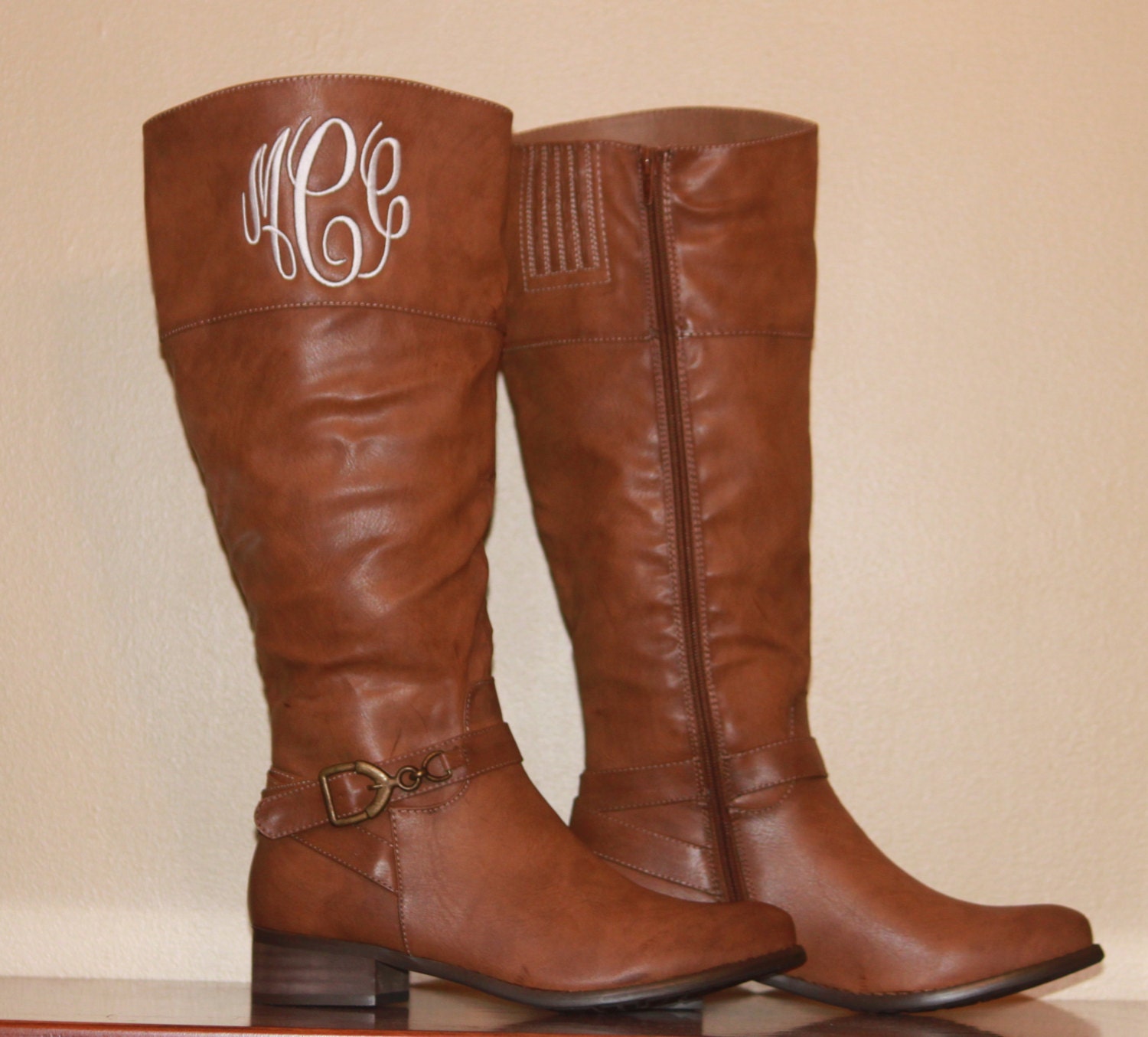 Monogram Personalized Quilted Boots Tall Women's Leather