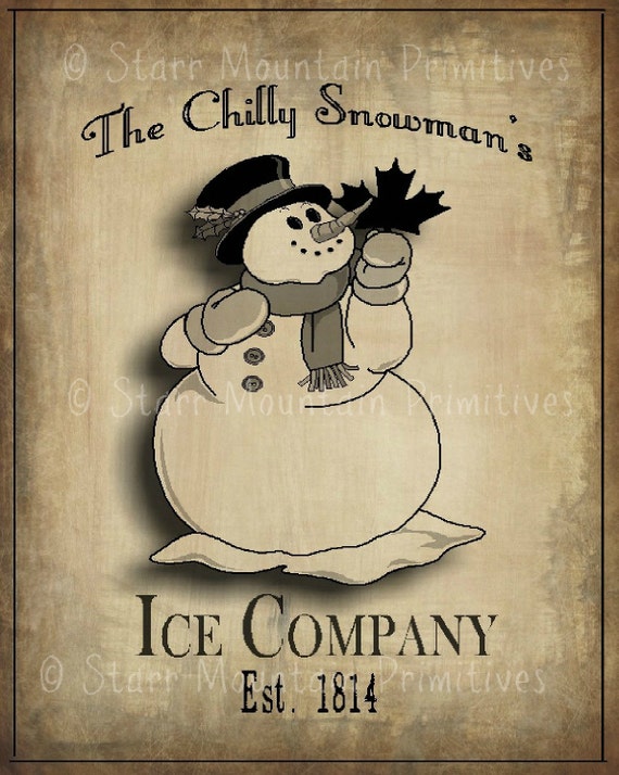 primitive-christmas-snowman-ice-co-feedsack-pantry-label