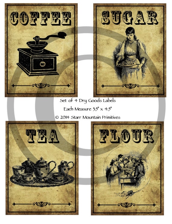 Primitive Dry Goods Canister Pantry Labels Jpeg Digital