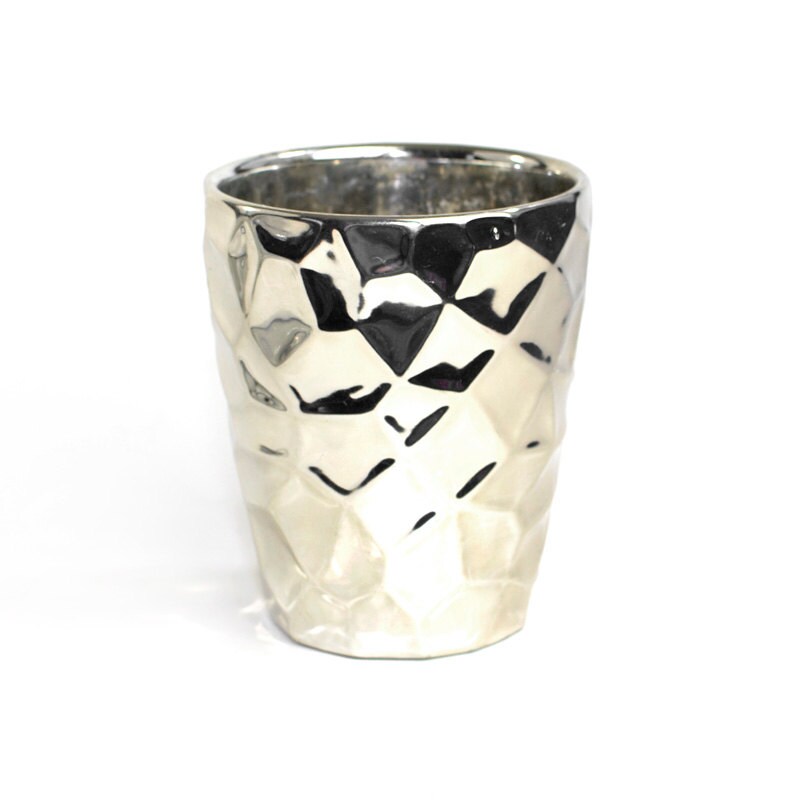 Silver Chromed Faceted Planter Shiny Mirror by OneRustyNail