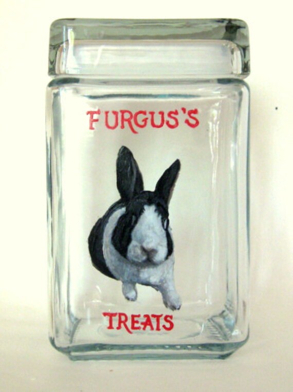 Bunny Rabbit Treat Jar Pet Portrait Custom Canister Hand