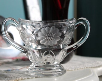 New Martinsville Moondrops Sugar Bowl with Hughes Corn Flower Cut