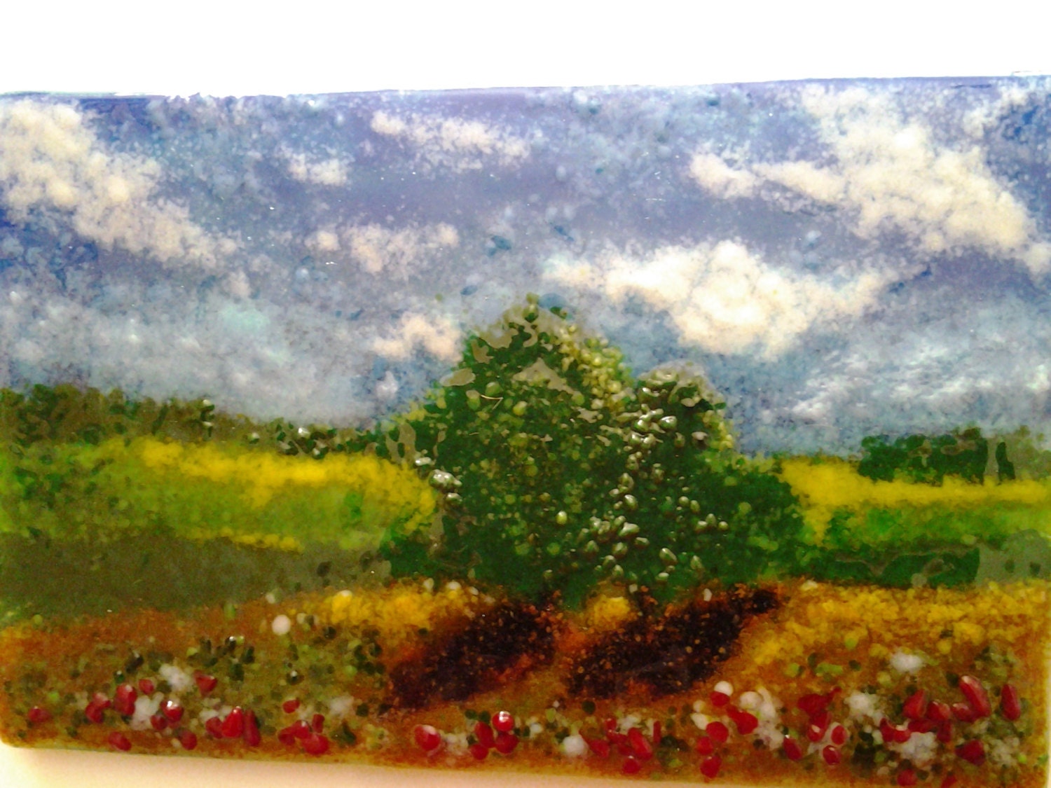 Fused Glass Landscape Impressionist Frit Glass Painting