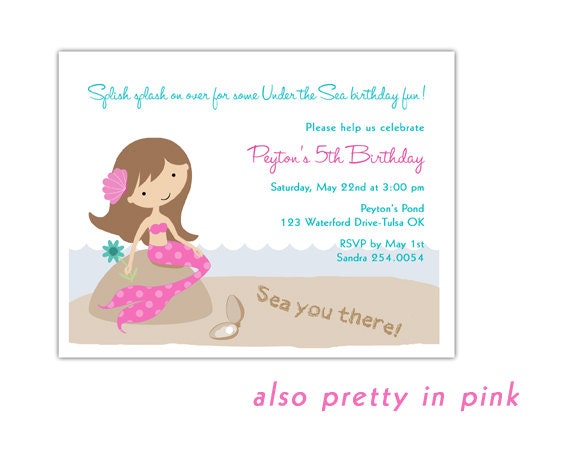 Little Mermaid Pool Party Printable Birthday Invitation