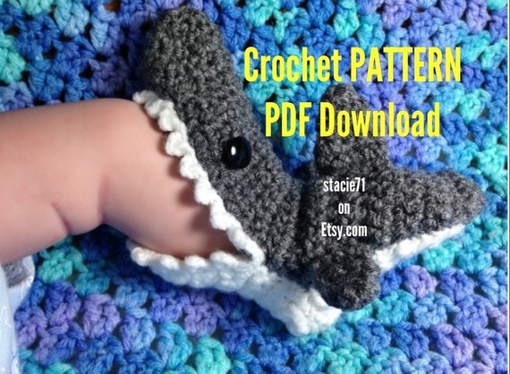 Crochet PATTERN for Shark Socks Baby Child and Adult by