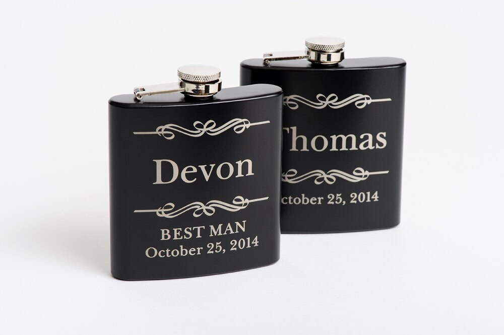 Set of 8 Engraved Flask Set Personalized Groomsmen Gift