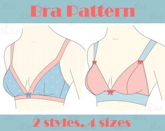 Bra PATTERN. Easy sew. Lounge comfort 2 styles, multisize. AA A B C. Instant download pdf sewing pattern.