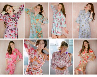 8 Custom cotton bridesmaid robes. Lined. Great as mismatched wedding robes and bridal party robes in pretty pastels and rustic florals.