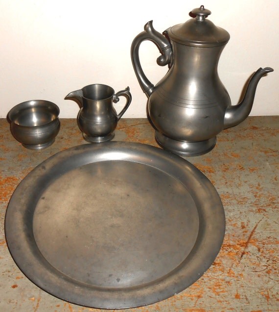 Vintage Tea Set Coffee Set Woodbury Pewterers Reed by TheBackShak