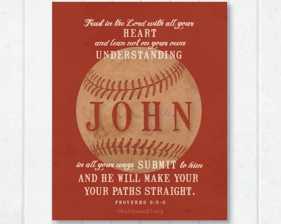 Baseball . Vintage Looking . Personalized Scripture Print With