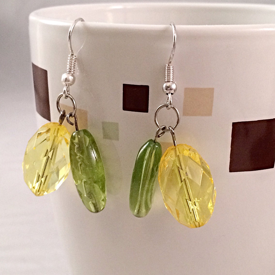 Lemon drop fruit dangle earrings green and yellow