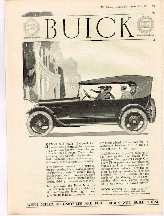 Items similar to 1920 Buick Motor Cars Advertisement - Vintage ...