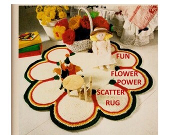 Digital Download Groovy Flower Power Crochet Rug Pattern - Hippie Era Crochet Scatter Rug Pattern - Crochet Supplies Crochet Patterns