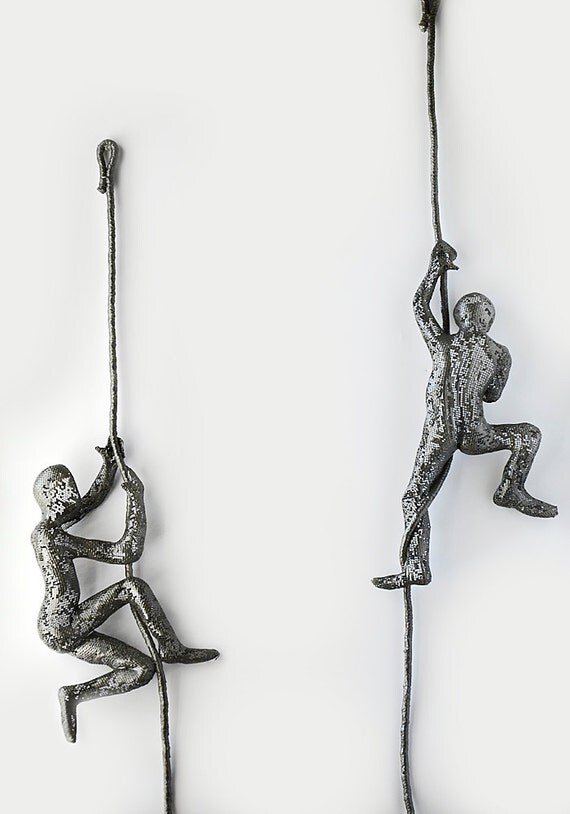 Wall hanging Climbing man on rope home decor Metal