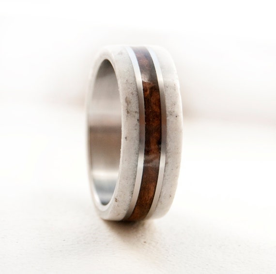 Mens wedding Band - Wood Ring with Antler and Titanium Ring