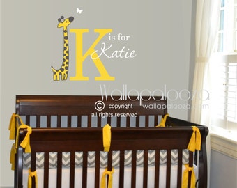 Giraffe wall decal - Nursery Wall Decal - Name wall decal with giraffe - Nursery Wall Decor - giraffe nursery wall art - name decal