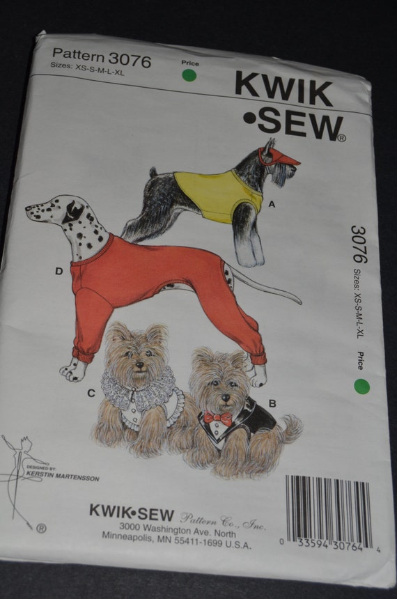 Kwik Sew 3076 Pet Coats and Hat sewing Pattern UNCUT Size