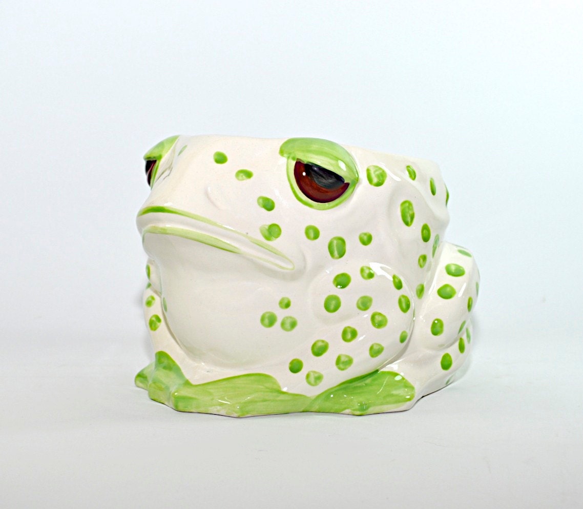 Large Vintage Frog Planter Hand Painted Ceramic Green