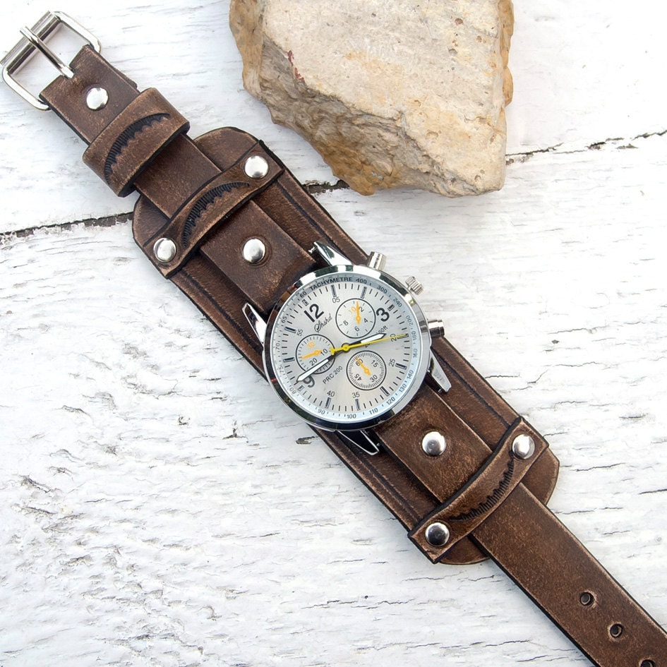 Mens Leather watch Antique brown rustic leather Wrist Watch