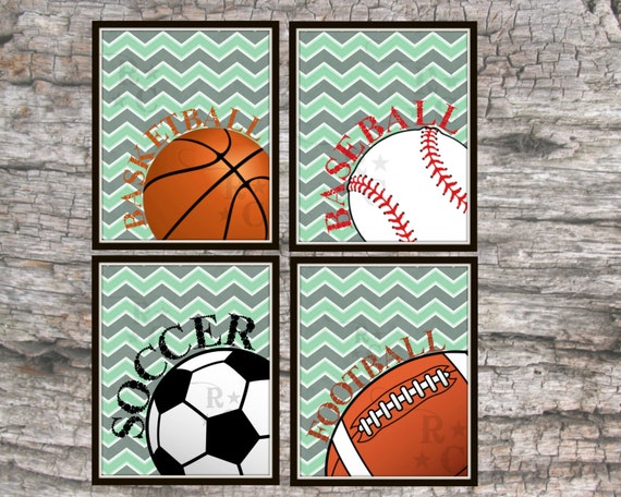 Sports Nursery boys room wall art boys sports decor Chevron