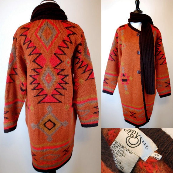 INDIAN BLANKET Wool Sweater COAT. Bohemian Southwestern Navajo