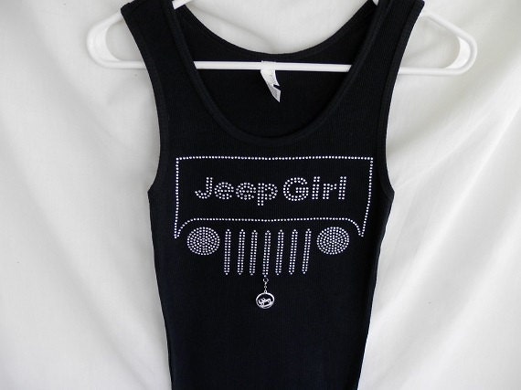 Rhinestone Jeep girl Tank Top Clear Sparkly