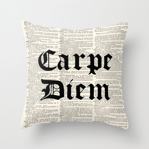 Throw Pillow Cover Dictionary Art Print Carpe Diem on a