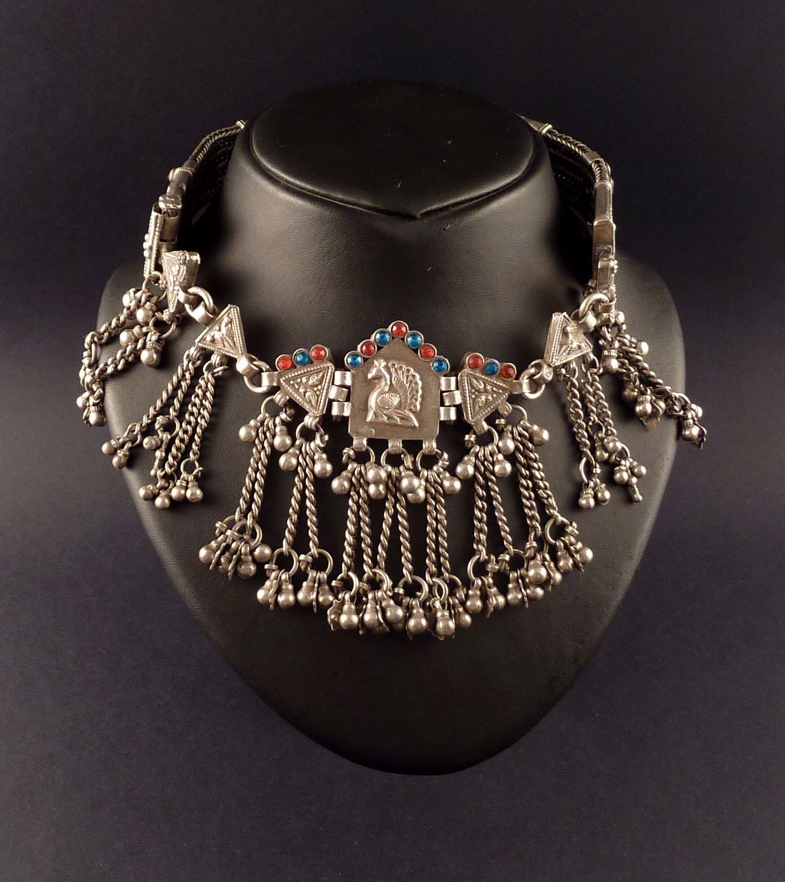 Rajasthan old silver choker necklace indian tribal silver