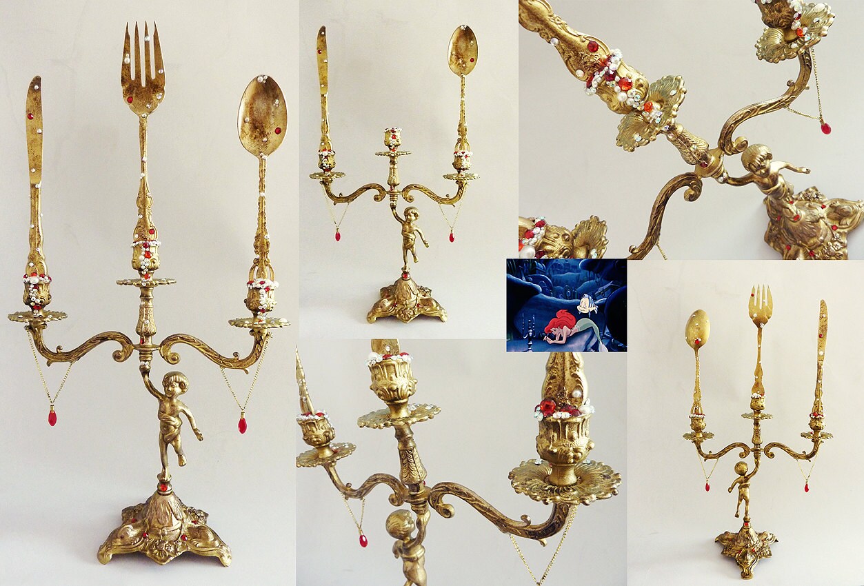 The Little Mermaid Candelabra with Dinglehopper Gold/red