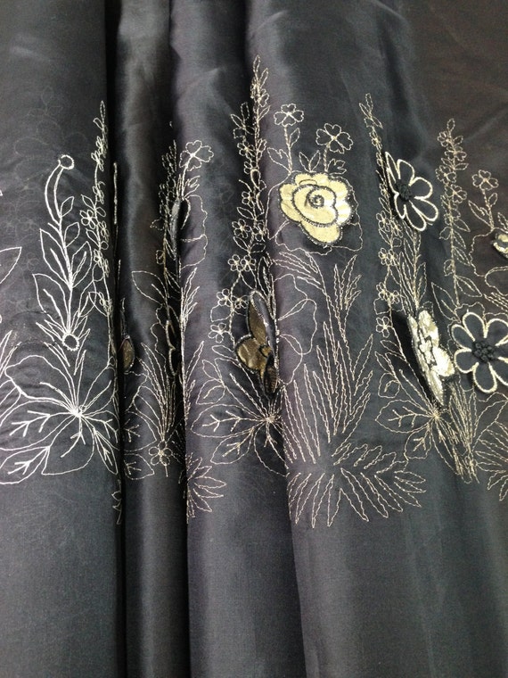 Black and Gold Embroidered Silk Fabric by the yard by IntlPleating