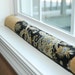 window draft stopper, paisley home decor, 30" guard, black, gold brown, draught excluder, narrow door snake, wind blocker dodger, upholstery