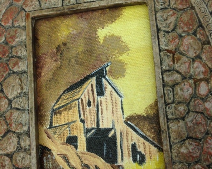 Acrylic Barn Painting in Oval Resin Frame