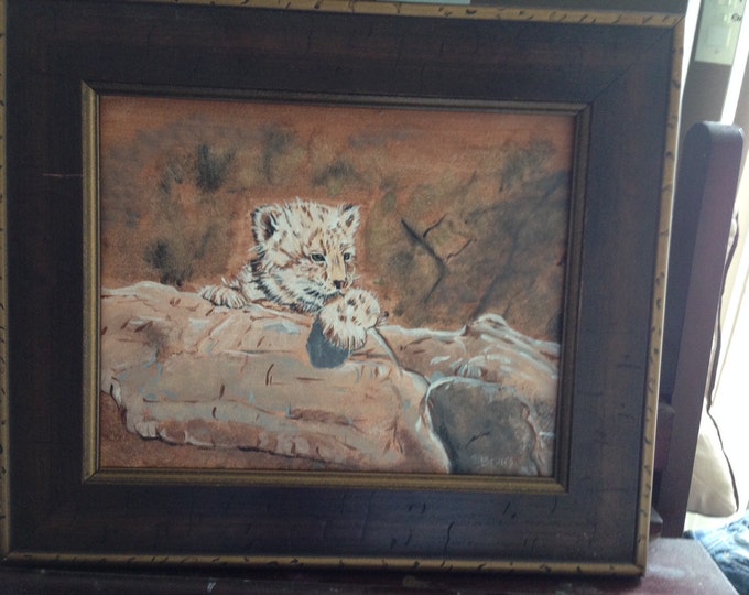 Baby Leopard - Taking it Easy - Acrylic painting on canvas - 14 x 14 wood frame