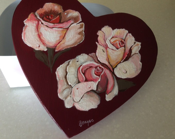 Heart Tin with Three Pink Roses on Top
