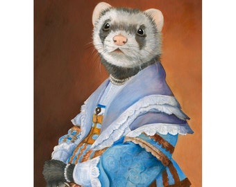 Ferret, Canvas Prints, Ferret in a Blue Dress, Ferret in Clothes, Ferret Art