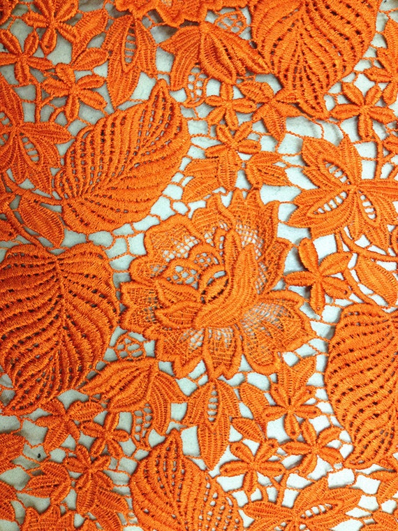 Orange Lace fabric crocheted lace fabric venise lace by LaceFun