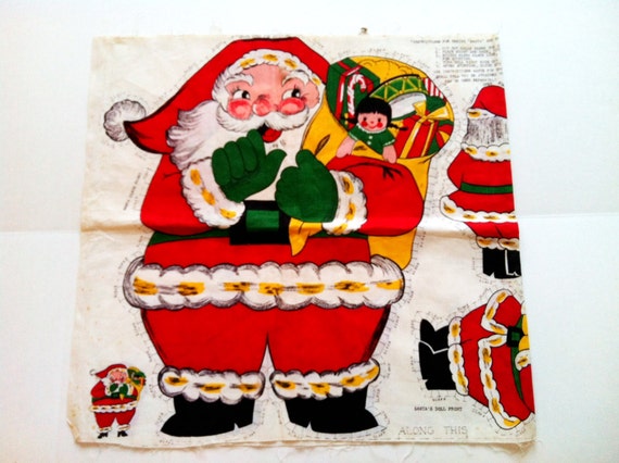 Items similar to Vintage 1970s Cut and Sew Santa Pillow and Doll Fabric ...