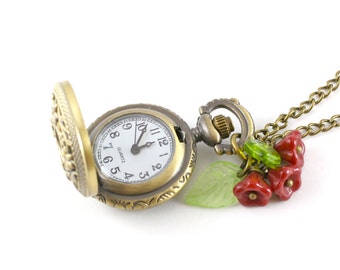 Vintage Locket Timepiece Pendant, Pocket Watch Necklace, Working Watch Necklace, Mother's Day Gift