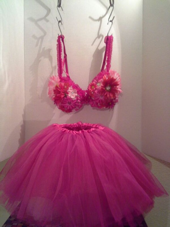 Sexy EDC colorful pink daisy bra & tutu by Dressupanddecorate