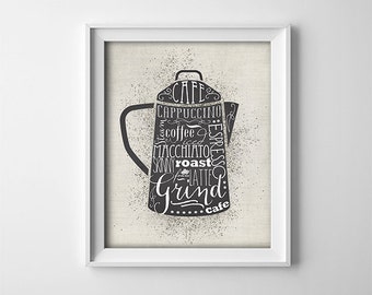 INSTANT DOWNLOAD 8X10" Printable digital art file - Coffee - typography - neutral brown tones - kitchen cafe wall art - SKU:572