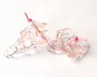 Fantasy Glass Lampwork Bead - Pink Transparent - 2 Beads Set 2 Spacers