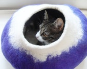 Large felt Cat Bed Cave House Cocoon in purple and white with Free Ball