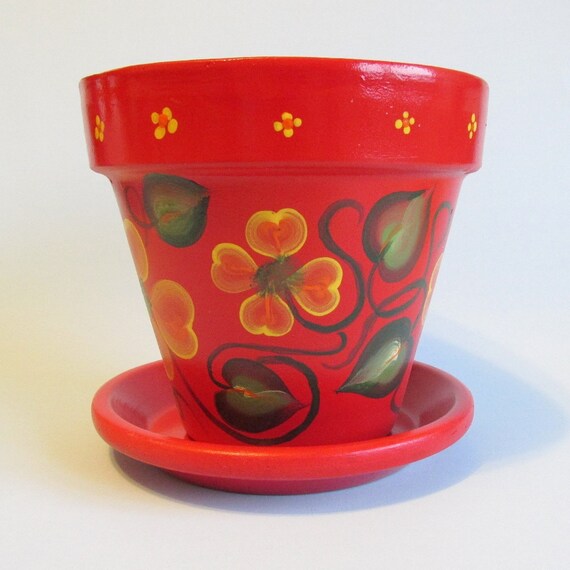 Flower Pot Hand Painted Red Mexican Flower By JasminesTreasuresLLC   Il 570xN.584156064 O0tg 