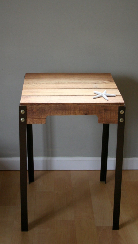 Items similar to Rustic Reclaimed Wood Side Table with Angle Iron Legs Made to Order/Custom